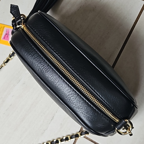 NWT Valentino Bella Logo Black Leather Crossbody Bag Gold Chain Tassel - Picture 5 of 9